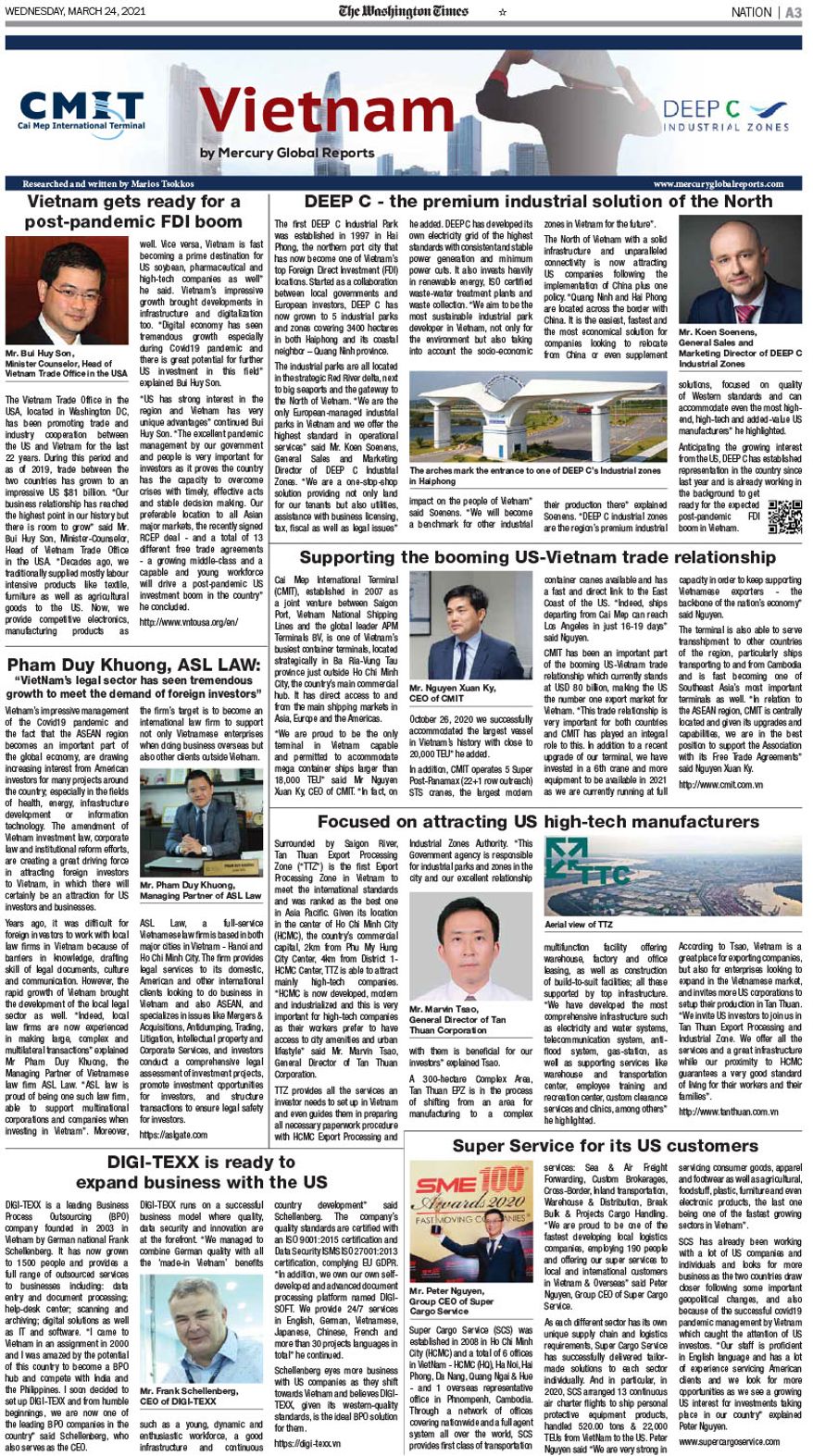 Vietnam 2021 Special Report is available in the March 24, 2021, edition of The Washington Times. (cover)