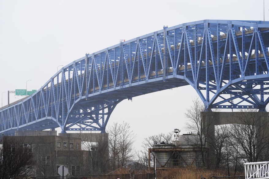 Shown is Interstate-95′s mile-long double-decked Girard Point Bridge in Philadelphia, Wednesday, March 24, 2021. PennDOT named several bridges including the Girard Point Bridge that it said it is considering tolling to pay for the reconstruction. (AP Photo/Matt Rourke)