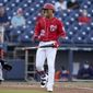 Washington Nationals&#39; Juan Soto (22) reacts after drawing a walk during the second inning of a spring training baseball game against the Houston Astros, Wednesday, March 24, 2021, in West Palm Beach, Fla. (AP Photo/Lynne Sladky) **FILE**