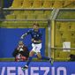 Italy&#39;s Ciro Immobile celebrates after scoring his team&#39;s second goal during the World Cup 2022 qualifier group c soccer game between Italy and Northern Ireland at the Stadio Ennio Tardini in Parma, Italy, Thursday, March 25, 2021. (Massimo Paolone/LaPresse via AP)