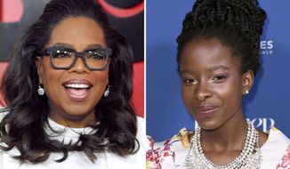 In this combination photo, Oprah Winfrey, left, attends the premiere of &amp;quot;The Immortal Life of Henrietta Lacks&amp;quot; on April 18, 2017, in New York and Amanda Gorman attends Porter&#39;s 3rd annual Incredible Women Gala on Oct. 9, 2018, in Los Angeles. Gorman revisits her inaugural poem that wowed observers, among them Oprah Winfrey, in the Apple TV+ series &amp;quot;The Oprah Conversation.&amp;quot; The interview will be released Friday, March 26, 2021, on the streaming service. (Photo by Andy Kropa/Invision/AP, left, and Richard Shotwell/Invision/AP, File)