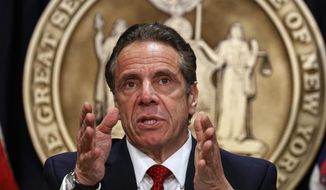 New York Gov. Andrew Cuomo speaks during a news conference at his offices, Wednesday, March 24, 2021, in New York. (Brendan McDermid/Pool Photo via AP) ** FILE **