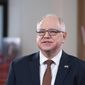 Minnesota Gov. Tim Walz delivers his third State of the State address Sunday, March 28, 2021 from his old classroom at Mankato West High School in Mankato, Minn. (Glen Stubbe/Star Tribune via AP, Pool)