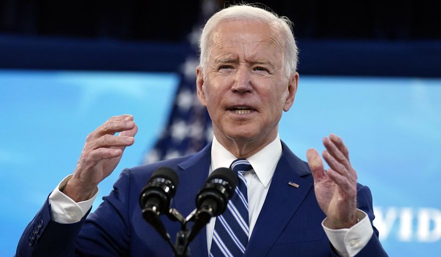 President Joe Biden speaks during an event on COVID-19 vaccinations, in the South Court Auditorium on the White House campus, Monday, March 29, 2021, in Washington. (AP Photo/Evan Vucci)