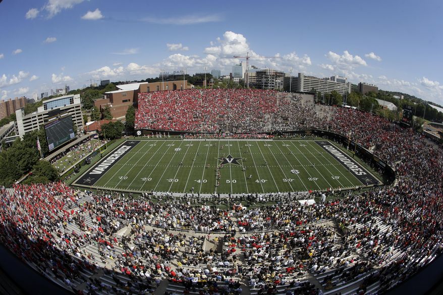 FILE — In this Sept. 12, 2015, file photo, Vanderbilt plays Georgia at Vanderbilt Stadium in an NCAA college football game in Nashville, Tenn. Vanderbilt announced a $300 million project Monday, March 29, 2021, to improve football and basketball facilities and a new Vandy United Fund to raise money for athletics programs. (AP Photo/Mark Humphrey, File)