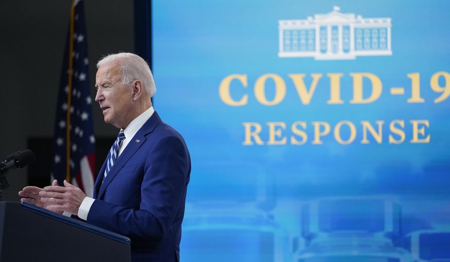 President Joe Biden speaks during an event on COVID-19 vaccinations and the response to the pandemic, in the South Court Auditorium on the White House campus, Monday, March 29, 2021, in Washington. (AP Photo/Evan Vucci)