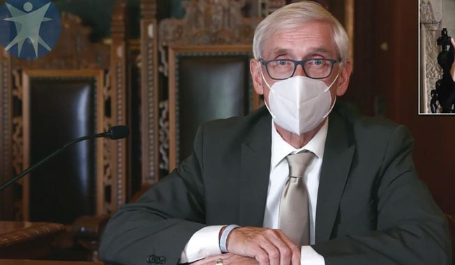 This July 30, 2020, image taken from video by the Wisconsin Department of Health Services shows Wisconsin Gov. Tony Evers in Madison, Wis. The Wisconsin Supreme Court on Wednesday, March 31, 2021, struck down Gov. Evers&#x27; statewide mask mandate, ruling that the Democrat exceeded his authority by issuing the order. The 4-3 ruling from the conservative-controlled court is the latest legal blow to attempts by Evers to control the coronavirus. (Wisconsin Department of Health Services via the AP, File)
