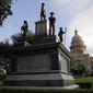 FILE - In this Aug. 21, 2017 file photo, the Texas State Capitol Confederate Monument stands on the south lawn in Austin, Texas. As a racial justice reckoning continues to inform conversations across the country, lawmakers nationwide are struggling to find solutions to thousands of icons saluting controversial historical figures. (AP Photo/Eric Gay, File)