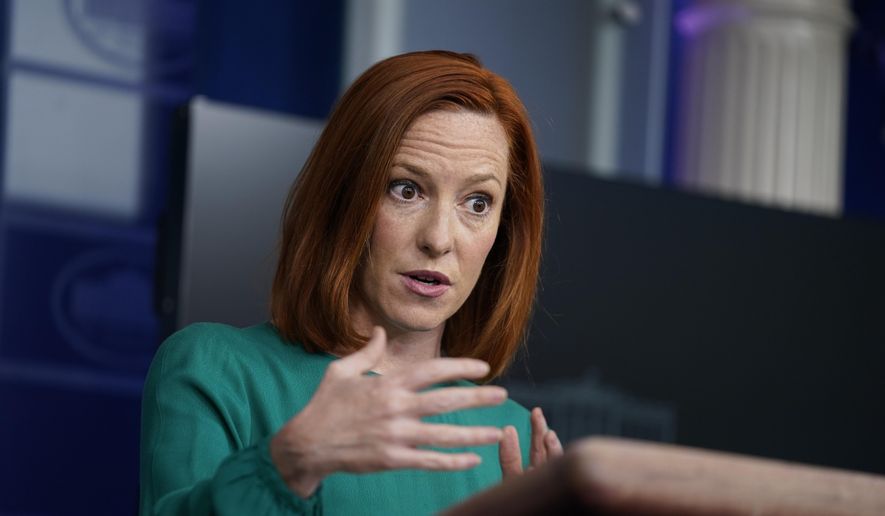 White House press secretary Jen Psaki said Wednesday that Biden administration officials “have not discussed” a joint boycott of the Winter Olympics in Beijing. (AP Photo/Evan Vucci)