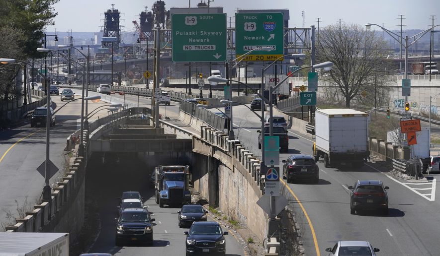 Cars maneuver through tangle of expressways in Jersey City, N.J., Tuesday, April 6, 2021. President Joe Biden is setting about convincing America it needs his $2.3 trillion infrastructure plan, deputizing a five-member &amp;quot;jobs Cabinet&amp;quot; to help in the effort. But the enormity of his task is clear after Senate Minority Leader Mitch McConnell&#39;s vowed to oppose the plan &amp;quot;every step of the way.&amp;quot; (AP Photo/Seth Wenig)