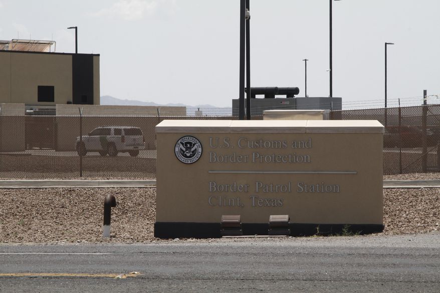 FILE - In this Wednesday, June 26, 2019, file photo is the entrance to the Border Patrol station in Clint, Texas. Texas and Louisiana sued the federal government Tuesday, April 6, 2021, alleging immigration authorities have declined to take custody of people who have been convicted of crimes and could be subject to deportation. (AP Photo/Cedar Attanasio, File)