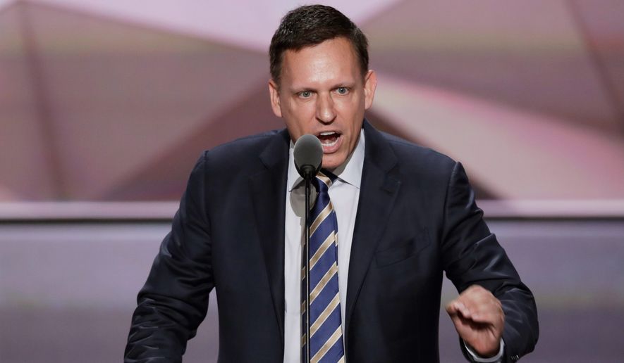 Entrepreneur Peter Thiel says China has created a mass surveillance state and leaders in Silicon Valley should view the regime as adversarial. (Associated Press)