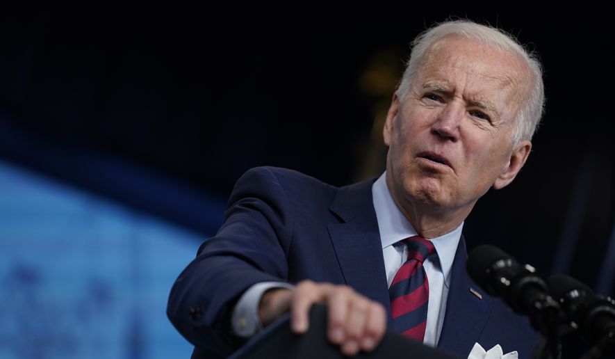 President Joe Biden speaks during an event on the American Jobs Plan in the South Court Auditorium on the White House campus, Wednesday, April 7, 2021, in Washington. (AP Photo/Evan Vucci)