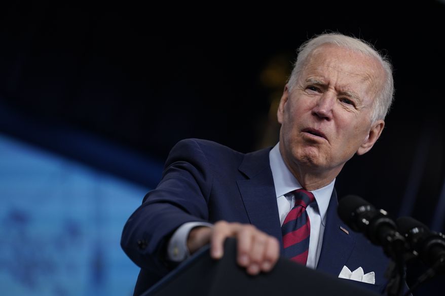 President Joe Biden speaks during an event on the American Jobs Plan in the South Court Auditorium on the White House campus, Wednesday, April 7, 2021, in Washington. (AP Photo/Evan Vucci) ** FILE **