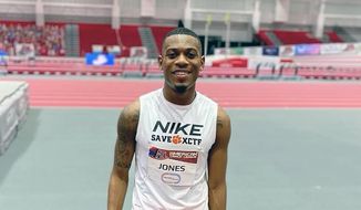 This undated photo provided by Kameron Jones shows Kameron Jones at an American Track League athletics event in Fayetteville, Ark. Kameron Jones&#x27; lasting mark on the Clemson track program may not have anything to do with the times he turns in or the medals he brings home. Jones has a gold-medal mindset when it comes to saving the men’s track and field program — along with cross country — from being cut by the school for budgetary reasons. (Kameron Jones via AP)