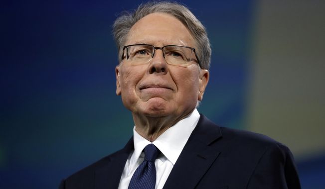 In this April 26, 2019, file photo NRA executive vice president and CEO Wayne LaPierre attends the National Rifle Association annual convention in Indianapolis. (AP Photo/Evan Vucci, File)  **FILE**