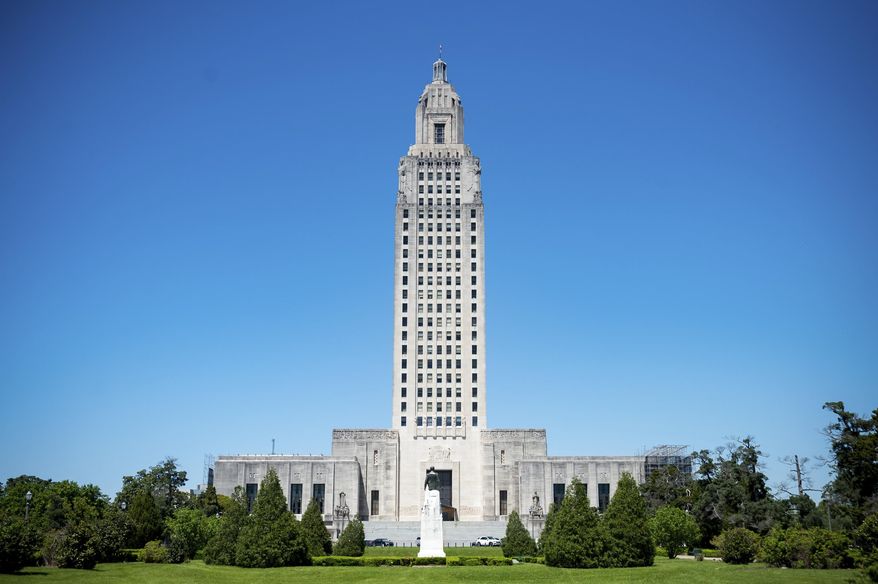 The Louisiana State Capitol in Baton Rouge, La. Thursday, April 8, 2021. (Scott Clause/The Daily Advertiser via AP)