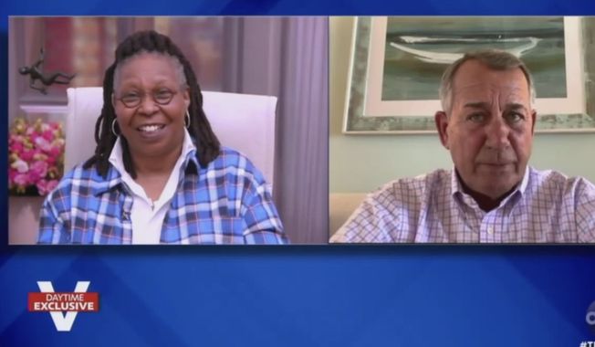 Former House Speaker John Boehner elicited giggles of approval from ABC&#x27;s Whoopi Goldberg after calling Texas Sen. Ted Cruz &quot;Lucifer in the flesh,&quot; April 12, 2021. The Republican told the ladies of &quot;The View&quot; that House &quot;knuckle-heads&quot; used to side with Mr. Cruz on various issues. (Image: ABC, &quot;The View&quot; video screenshot)