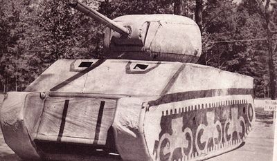 An inflatable fake tank deployed by the &quot;Ghost Army&quot; during World War II weighed under 100 pounds but fooled enemy troops and saved lives. (Image courtesy of Ghost Army Legacy Project)