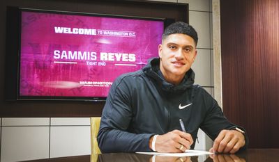 Sammis Reyes, a former college basketball player turned tight end, signs a contract with the Washington Football Team. (Photo courtesy of The Washington Football Team)