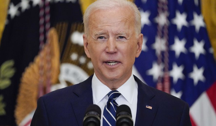 In this March 25, 2021, file photo, President Joe Biden speaks during a news conference in the East Room of the White House in Washington. (AP Photo/Evan Vucci, File)