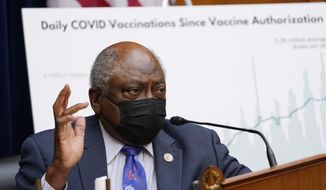 House Majority Whip James E. Clyburn, D-S.C., and Chairman of the House Select Subcommittee on the Coronavirus Crisis speaks during a hearing on Capitol Hill in Washington, Thursday, April 15, 2021, on the coronavirus crisis. (AP Photo/Susan Walsh, Pool)  **FILE**