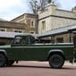 The Jaguar Land Rover that will be used to transport the coffin of the Duke of Edinburgh at his funeral on Saturday, is pictured at Windsor Castle, in Berkshire, England, Wednesday, April 14, 2021. The modified Land Rover Defender TD5 130 chassis cab vehicle was made at Land Rover&#39;s factory in Solihull in 2003 and Philip oversaw the modifications throughout the intervening years, requesting a repaint in military green and designing the open top rear and special &amp;quot;stops&amp;quot; to secure his coffin in place. (Steve Parsons/Pool Photo via AP)