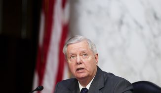 Sen. Lindsey Graham, R-S.C., speaks during a Senate Judiciary Committee hearing on voting rights on Capitol Hill in Washington, Tuesday, April 20, 2021. (Evelyn Hockstein/Pool via AP)