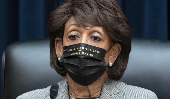 House Financial Services Committee Chairwoman Maxine Waters, D-Calif., presides over a markup of pending bills, on Capitol Hill in Washington, Tuesday, April 20, 2021. (AP Photo/J. Scott Applewhite) **FILE**