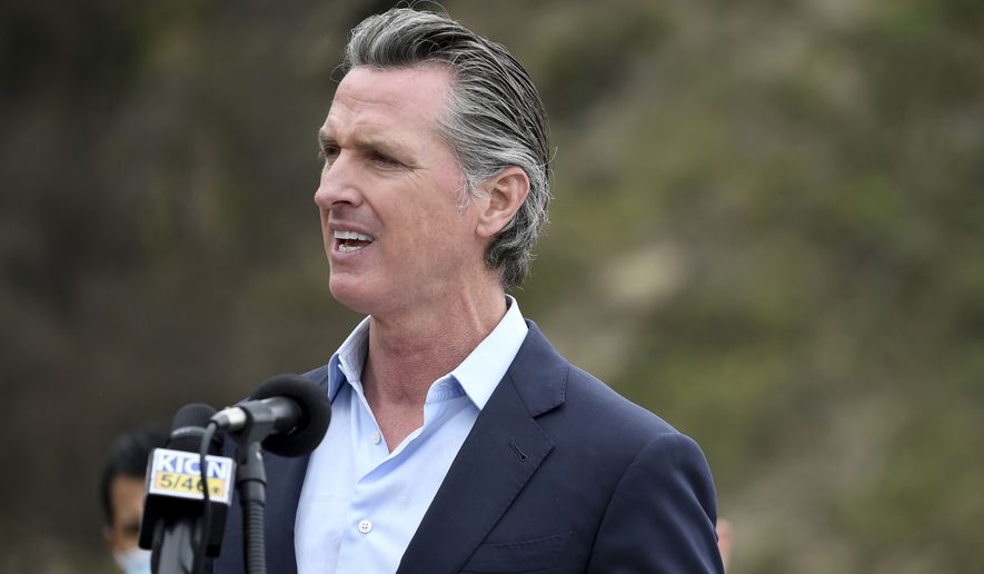 California Gov. Gavin Newsom speaks during a press conference about the newly reopened Highway 1 at Rat Creek near Big Sur, Calif., Friday, April 23, 2021. Heavy rainstorms in January 2021 caused a landslide, which closed the scenic highway. (AP Photo/Nic Coury)