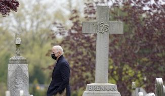 President Joe Biden departs after attending Mass at St. Joseph on the Brandywine Catholic Church, Saturday, April 24, 2021, in Wilmington, Del. Biden is spending the weekend at his home in Delaware. (AP Photo/Patrick Semansky) **FILE**