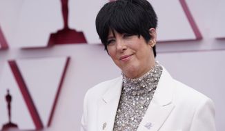 Diane Warren arrives at the Oscars on Sunday, April 25, 2021, at Union Station in Los Angeles. (AP Photo/Chris Pizzello, Pool)