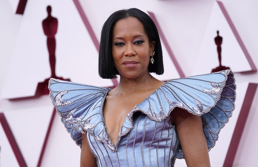 Regina King arrives at the Oscars on Sunday, April 25, 2021, at Union Station in Los Angeles. (AP Photo/Chris Pizzello, Pool)
