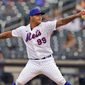 New York Mets starting pitcher Taijuan Walker throws during the fifth inning of a baseball game against the Washington Nationals at Citi Field, Sunday, April 25, 2021, in New York. (AP Photo/Seth Wenig)