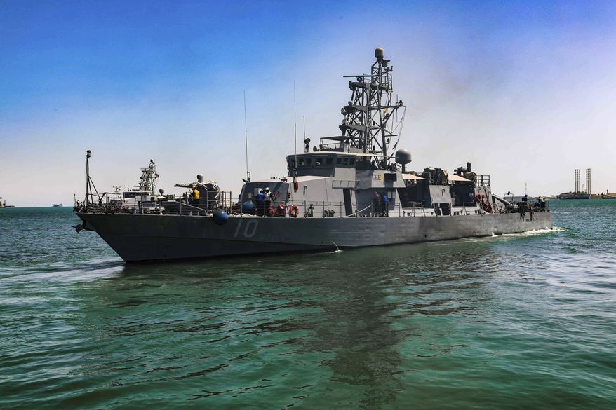 The USS Firebolt in Manama, Bahrain. The Firebolt fired warning shots when vessels of Iran's paramilitary Revolutionary Guard came too close to a recent patrol in the Persian Gulf, the U.S. Navy said Wednesday, April 28, 2021. (Spc. Cody Rich/U.S. Army via AP)
