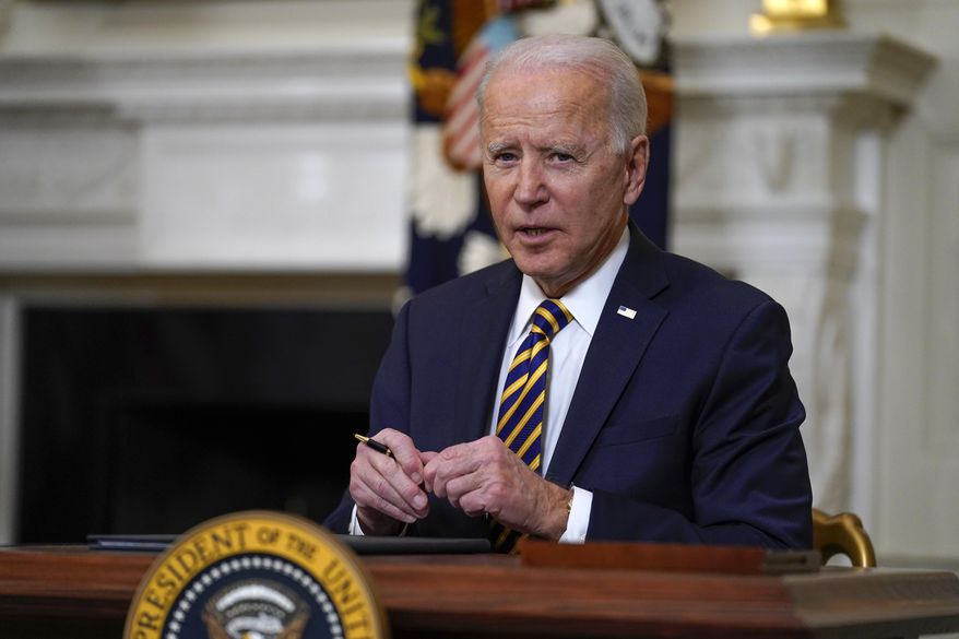 In this Feb. 24, 2021, file photo, President Joe Biden pauses after signing an executive order relating to U.S. supply chains, in the State Dining Room of the White House in Washington. (AP Photo/Evan Vucci, File)