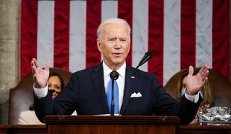 President Joe Biden addresses a joint session of Congress, Wednesday, April 28, 2021, in the House Chamber at the U.S. Capitol in Washington. (Melina Mara/The Washington Post via AP, Pool)