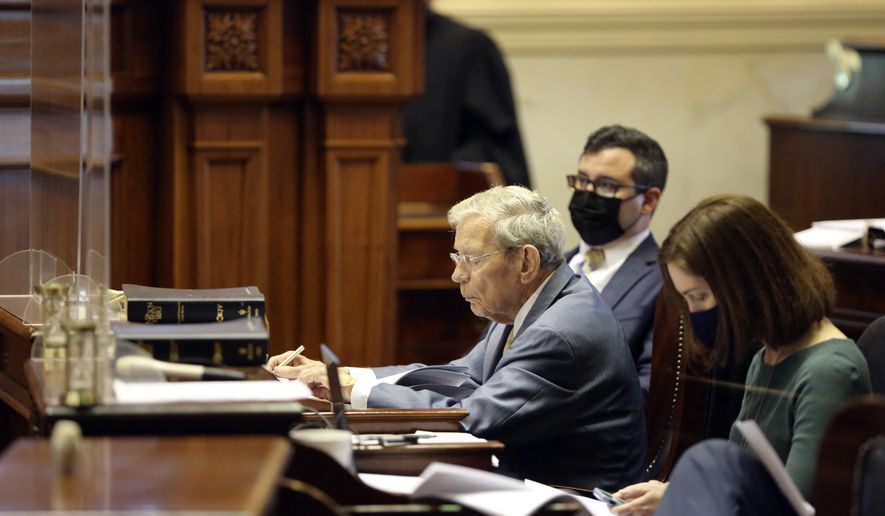 South Carolina Senate Finance Committee Chairman Hugh Leatherman, R-Florence, takes notes during a debate asking senators to remove spending projects from the state budget on Wednesday, April 28, 2021, in Columbia, S.C. Senators are debating the state&#39;s roughly $10 billion spending plan. (AP Photo/Jeffrey Collins)