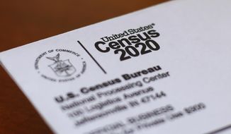 This April 5, 2020, file photo shows an envelope containing a 2020 census letter mailed to a U.S. resident in Detroit. (AP Photo/Paul Sancya, File)  **FILE**