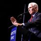 In his first public speech since leaving office, former Vice President Mike Pence speaks at a dinner hosted by Palmetto Family on Thursday, April 29, 2021, in Columbia, S.C. (AP Photo/Meg Kinnard/File)