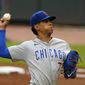 Chicago Cubs starting pitcher Adbert Alzolay delivers against the Atlanta Braves during the second inning of a baseball game Thursday, April 29, 2021, in Atlanta. (AP Photo/John Bazemore)