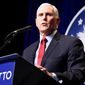 In his first public speech since leaving office, former Vice President Mike Pence speaks at a dinner hosted by Palmetto Family on Thursday, April 29, 2021, in Columbia, S.C. (AP Photo/Meg Kinnard) ** FILE **