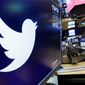 In this Feb. 8, 2018, file photo, the logo for Twitter is displayed above a trading post on the floor of the New York Stock Exchange. (AP Photo/Richard Drew, File)