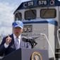 President Joe Biden speaks during an event to mark Amtrak&#39;s 50th anniversary at 30th Street Station in Philadelphia on Friday, April 30, 2021. (AP Photo/Patrick Semansky) **FILE**