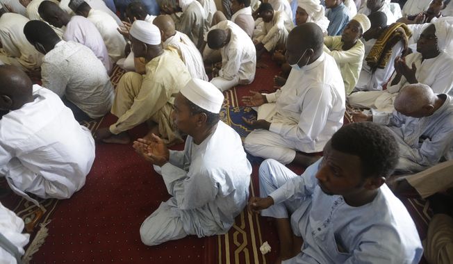 Muslims perform Friday prayers during the holy fasting month of Ramadan, at a Grand mosque in N&#x27;Djamena, Chad, Friday, April 30, 2021. (AP Photo/Sunday Alamba)