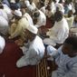 Muslims perform Friday prayers during the holy fasting month of Ramadan, at a Grand mosque in N&#39;Djamena, Chad, Friday, April 30, 2021. (AP Photo/Sunday Alamba)