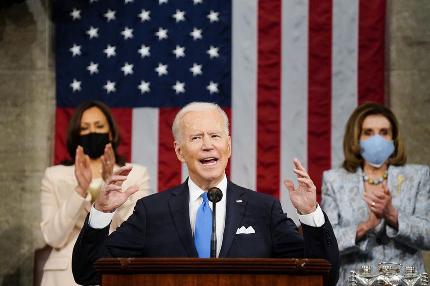 FILE - In this Wednesday, April 28, 2021, file photo, U.S. President Joe Biden addresses a joint session of Congress in the House Chamber at the U.S. Capitol as Vice President Kamala Harris, left, and House Speaker Nancy Pelosi of Calif., applaud, in Washington. North Korea on Sunday, May 2, warned the United States will face &amp;quot;a very grave situation&amp;quot; because Biden &amp;quot;made a big blunder&amp;quot; in his recent speech by calling the North a security threat and revealing his intent to maintain a hostile policy toward it. (Melina Mara/Pool Photo via AP, File)