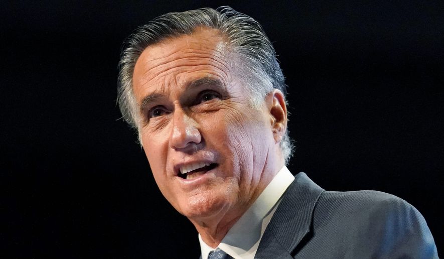 Sen. Mitt Romney was booed by the audience during the Utah Republican Party 2021 Organizing Convention on Saturday. (Associated Press)