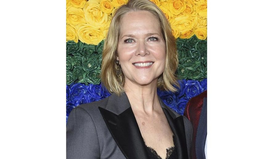 FILE - Rebecca Luker appears at the 73rd annual Tony Awards in New York on June 9, 2019. Luker, 59, a three-time Tony nominated actor, died Dec. 23, 2020. Some of Broadway's biggest stars are joining together to pay tribute to Luker and raise money to fight Lou Gehrig’s disease. Kristin Chenoweth, Laura Benanti, Sierra Boggess, Michael Cerveris, Victoria Clark, Santino Fontana, Judy Kuhn, Howard McGillin, Norm Lewis, Kelli O’Hara and Sally Wilfert will perform in a show Tuesday night that will feature stories and songs from Luker’s career. (Photo by Evan Agostini/Invision/AP, File)