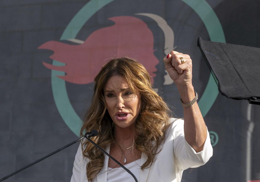Caitlyn Jenner speaks at the fourth Women&#39;s March in Los Angeles. (AP Photo/Damian Dovarganes, File)